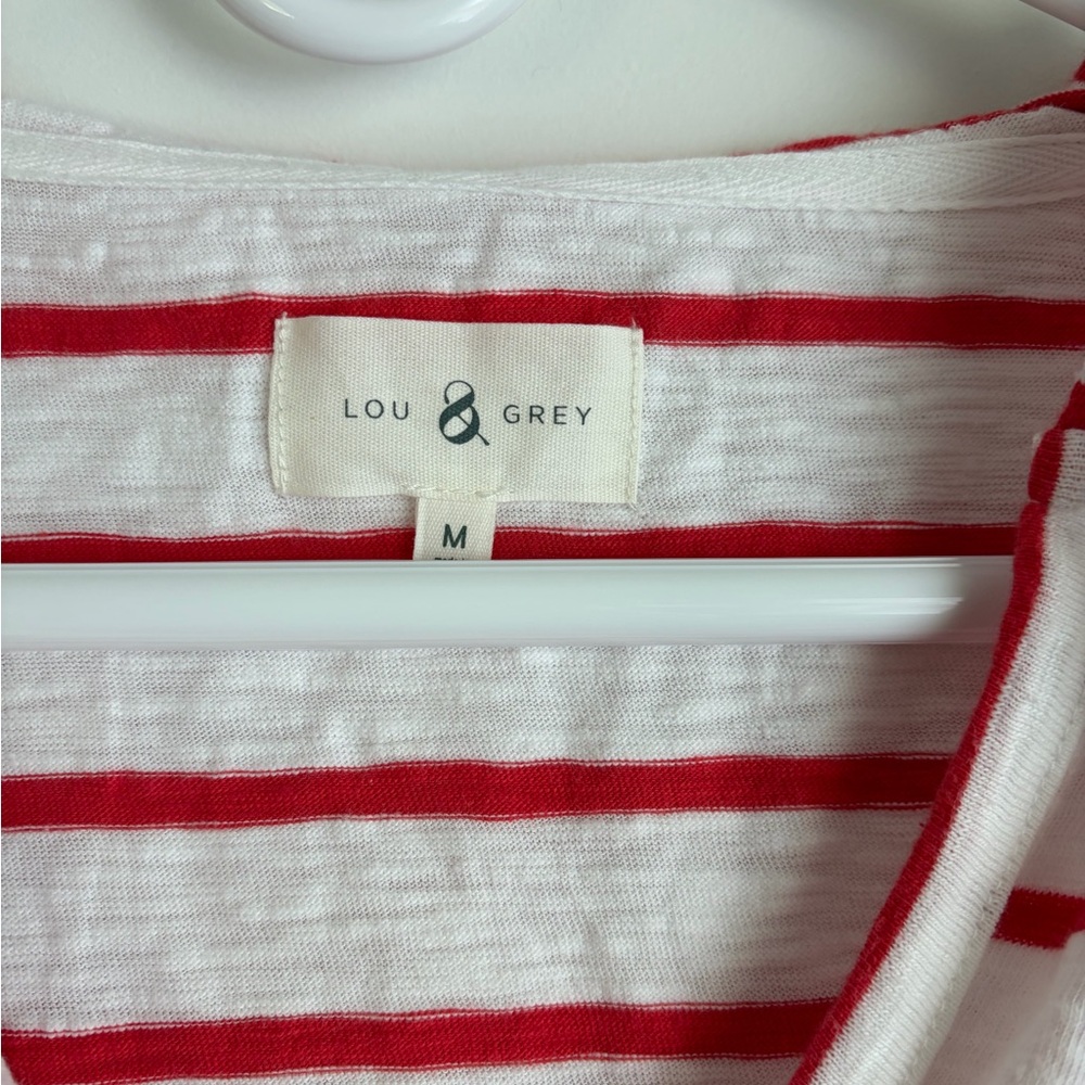 Lou & Grey Red and White Striped Lightweight Hooded Top - Picture 3 of 5